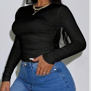 Minimalist Black Long Sleeve Top Women Size Large
